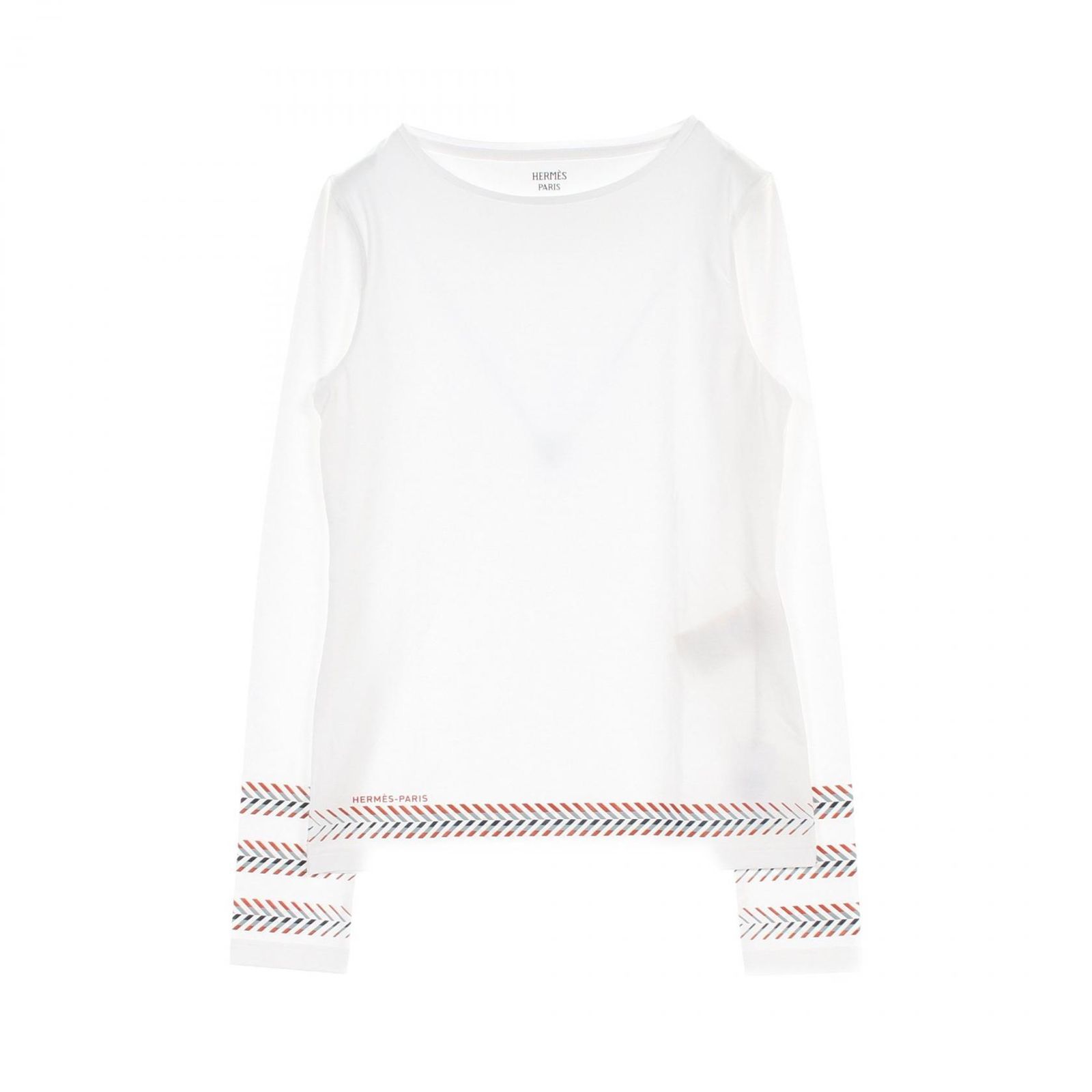 エルメス HERMES カットソー カルトゥッシュ シェヴロン 5E4633DA 白 コットン Tシャツ レディース