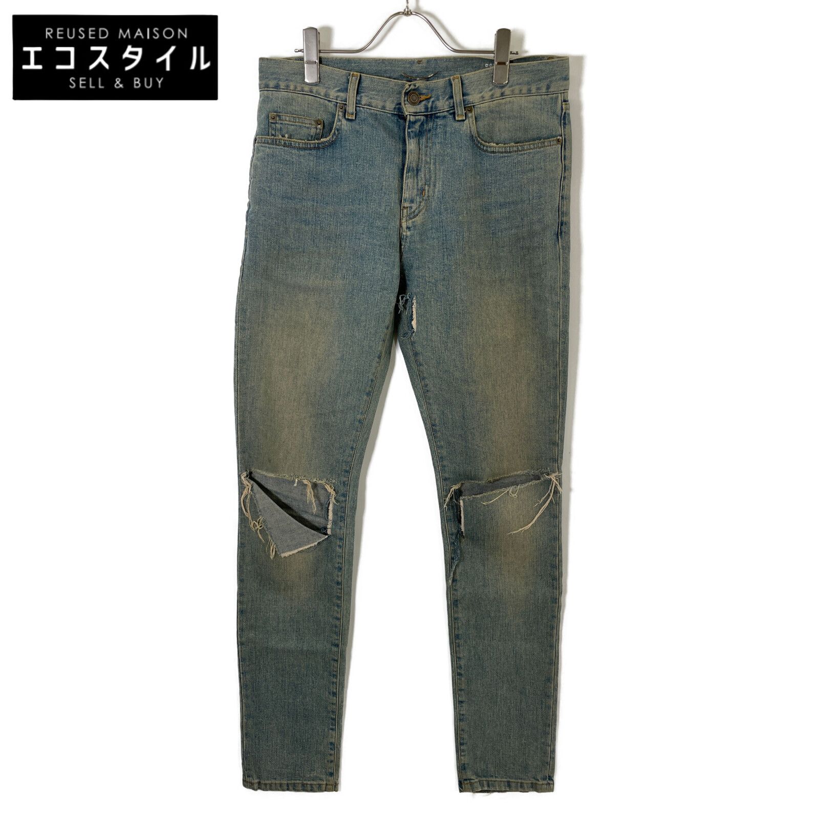 SAINT LAURENT PARIS サンローランパリ 15AW 399086 Y8511 ﾌﾞﾙｰ ﾆｰｸﾗｯｼｭ ﾀﾞﾒｰｼﾞｽﾄﾚｯﾁﾃﾞﾆﾑﾊﾟﾝﾂ 30