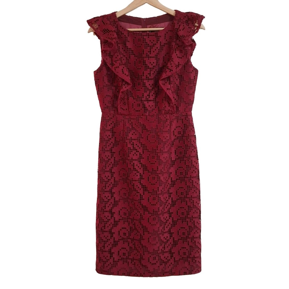 GRACE CONTINENTAL グレースコンチネンタル ワンピース サイズ36 S レディース - レッド クルーネック|半袖|ロング|総レース|フリル