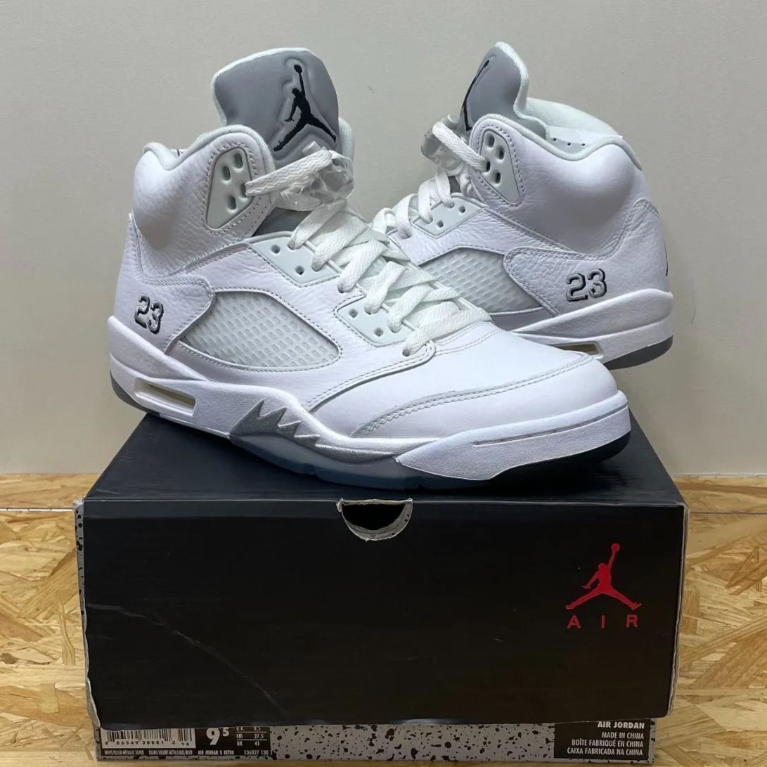 NIKE AIR JORDAN 5 RETRO METALLIC WHITE 2015 ナイキ エア ジョーダン 5 レトロ メタリック ホワイト 白  銀 クリア 27.5cm 136027 130