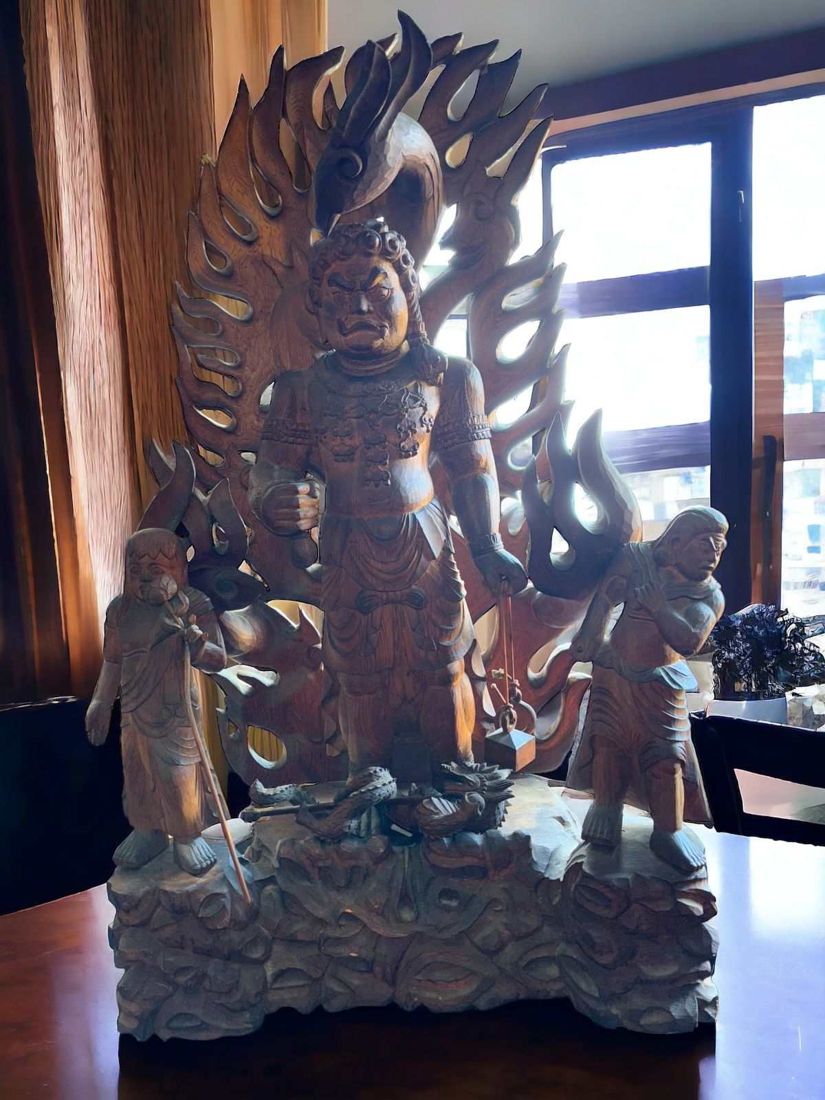 龍 不動明王 お不動様 仏像 天然木材 木彫り 彫刻 龍 アンティーク 骨董
