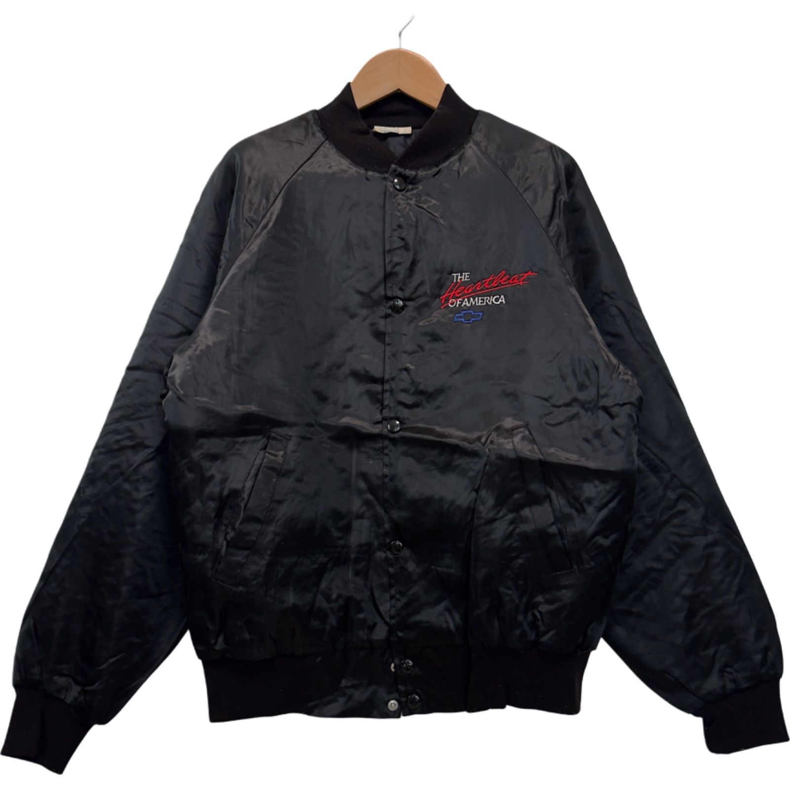 80'S USA製 シボレー ナイロン ジャンパー 黒 XL CHEVROLET 刺繍