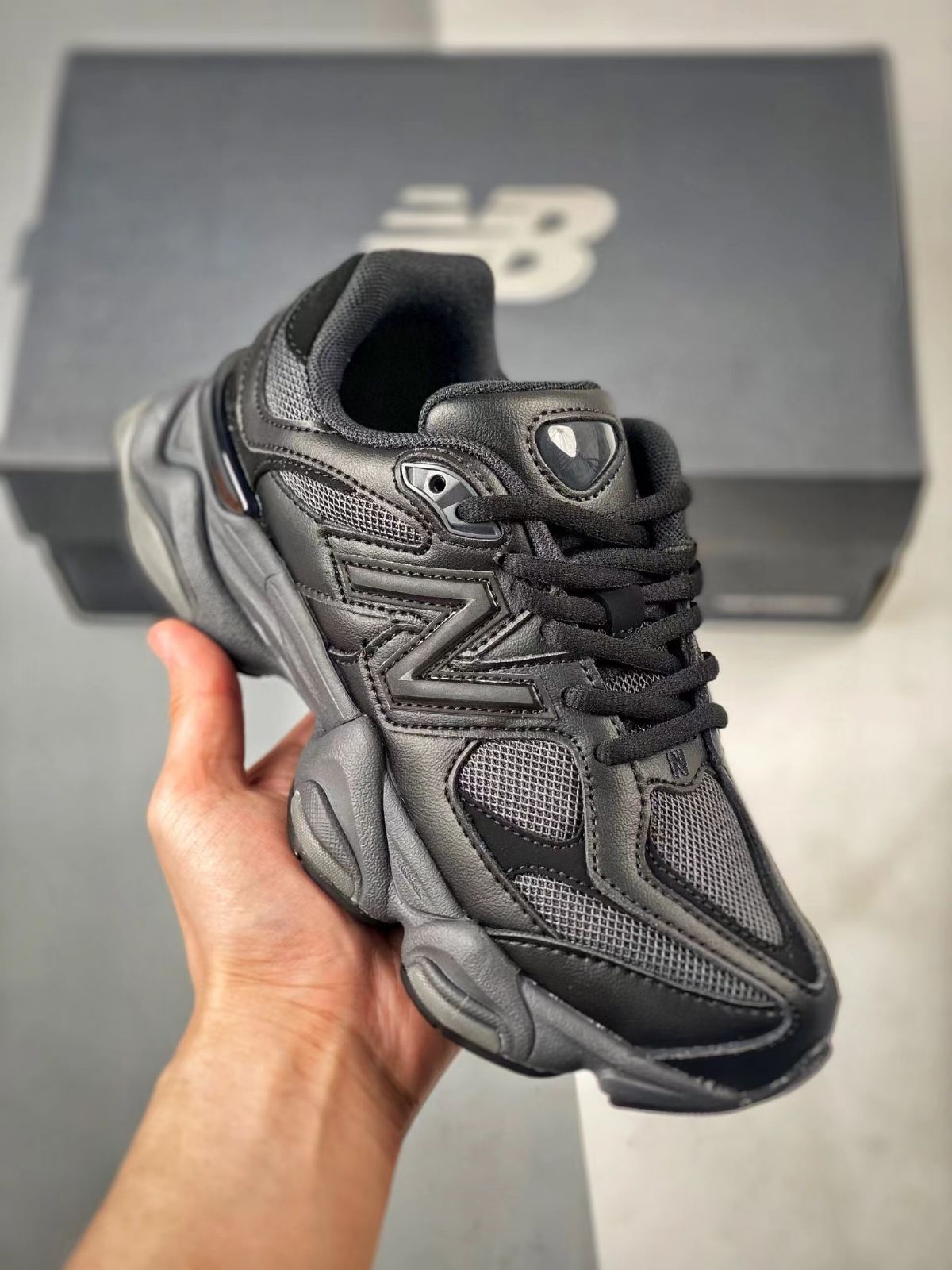 NEW BALANCE 9060 'TRIPLE BLACK LEATHER'