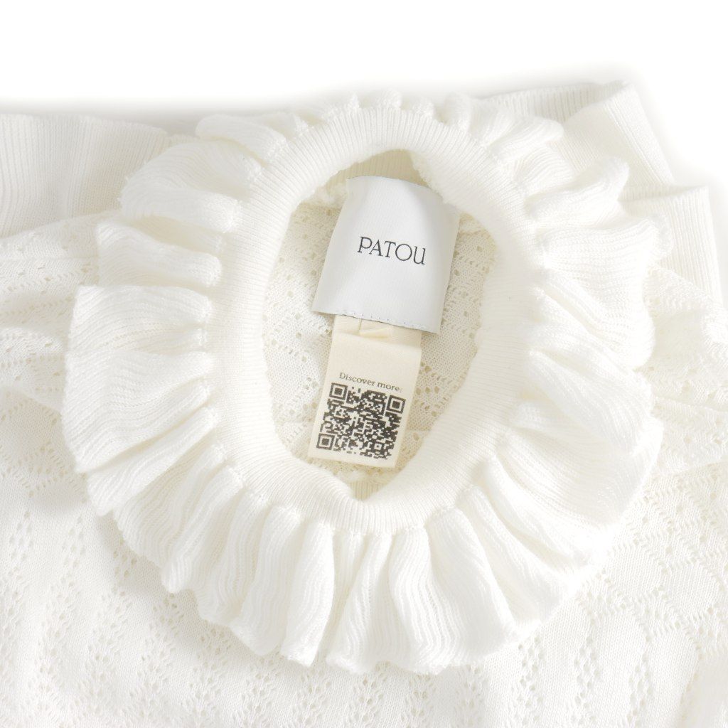 パトゥ PATOU 22SS フリルオープン コットン ニット カットソー レース 長袖 S 白 ホワイト レディース パトゥ PATOU 22SS フリルオープン コットン ニット カットソー