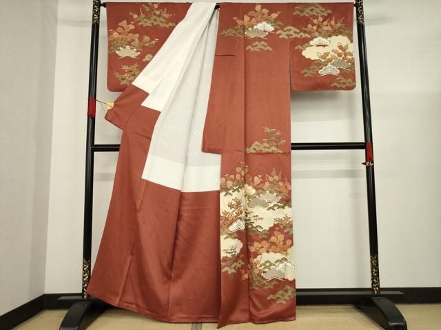 平和屋着物○訪問着 駒刺繍 松竹梅吉祥文 金彩 正絹 逸品 未使用