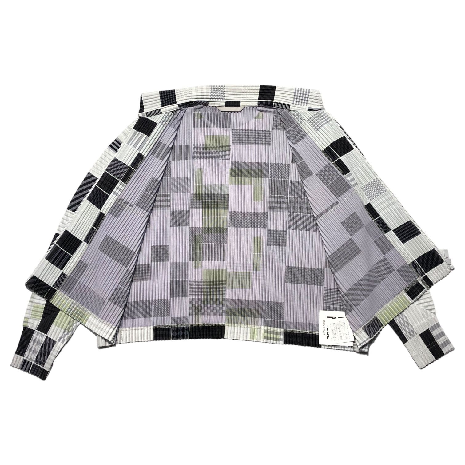 HOMME PLISSE ISSEY MIYAKE(オムプリッセイッセイミヤケ) 21SS Random check pleat zip-up jacket  ランダム チェック プリーツ ジップアップ ジャケット HP11-JL228-96 ライトグレー