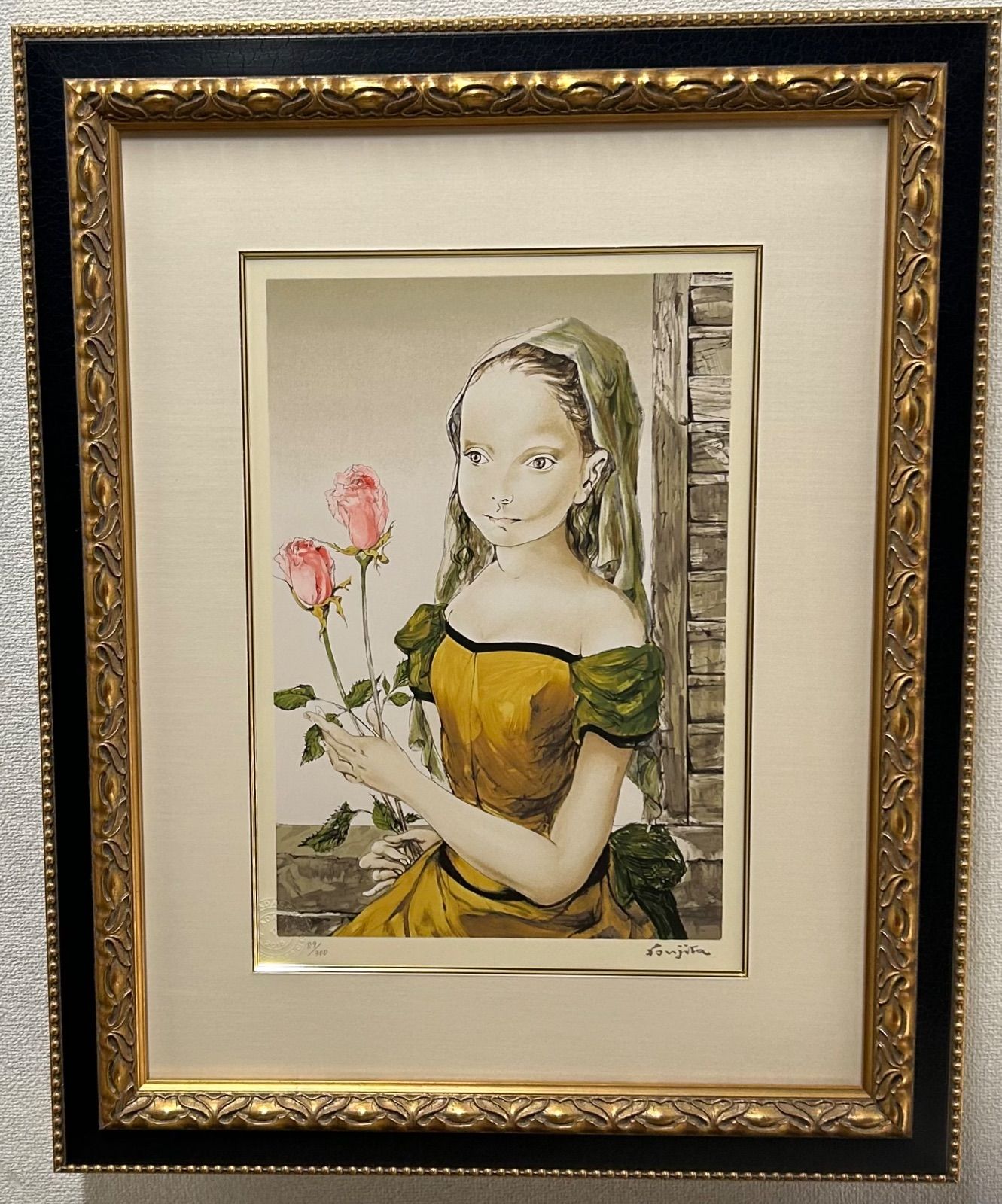 藤田嗣治 エスタンプリトグラフ「筆を持つ少女」 250部限定 藤田嗣治