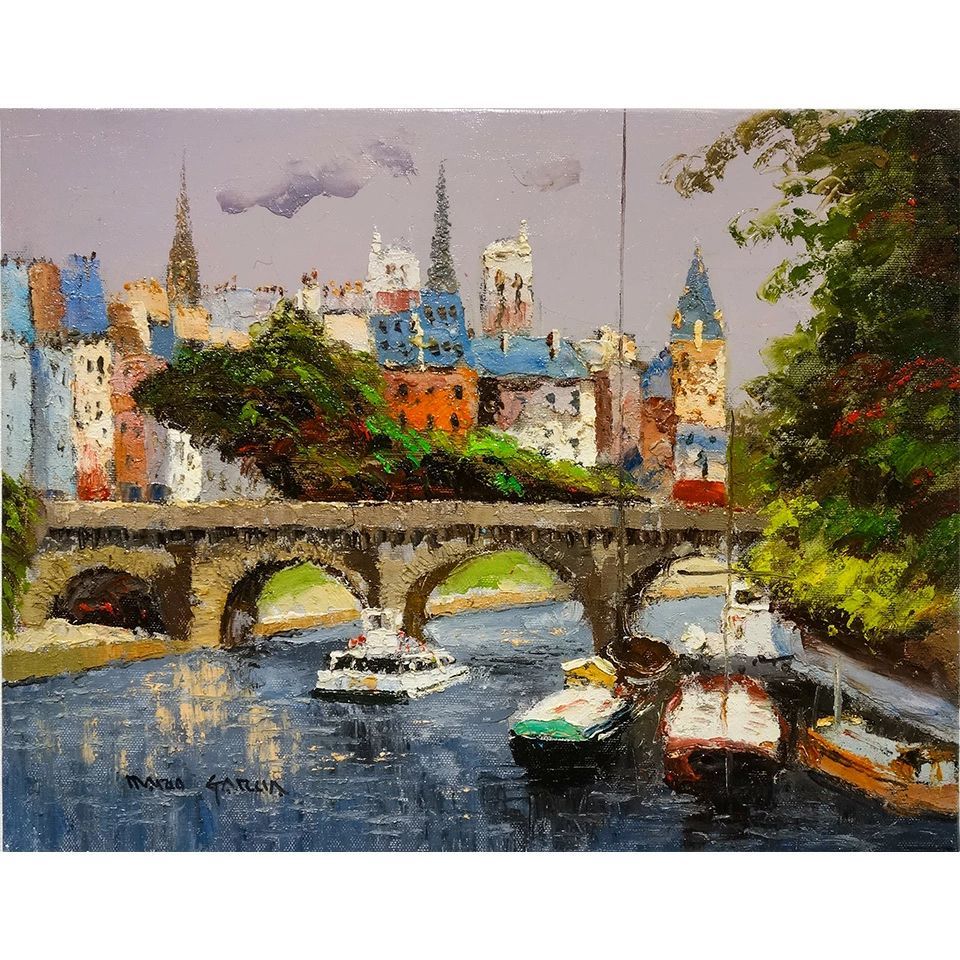 油彩画　油絵　肉筆画　風景(仮)セーヌ川の岸辺　作者不詳　Ｆ６ 油彩画 油絵 肉筆画 風景(仮)セーヌ川の岸辺 作者不詳 F6 油彩画