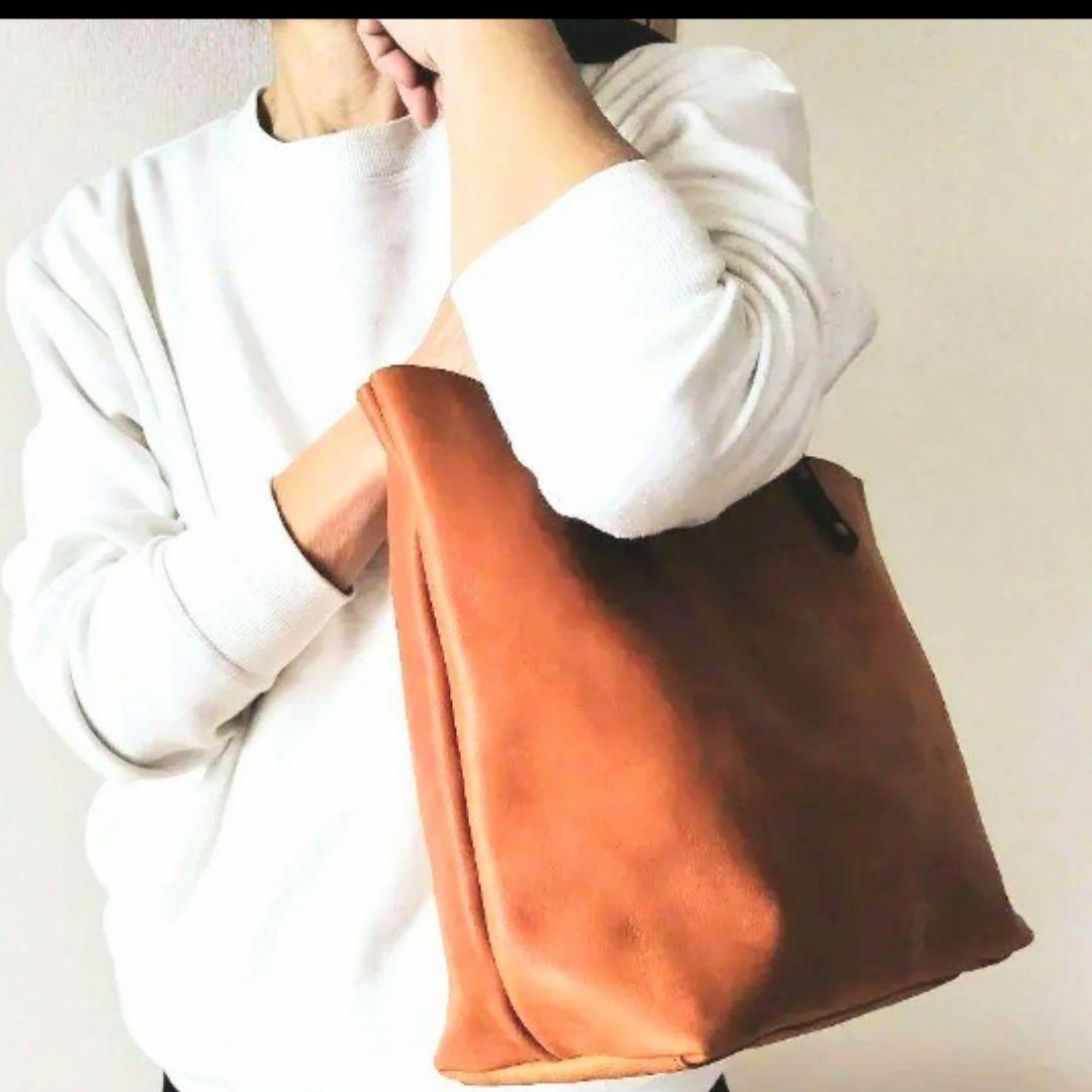 ハンドメイド トートバック ヌメ本革 クリーマー キャメル