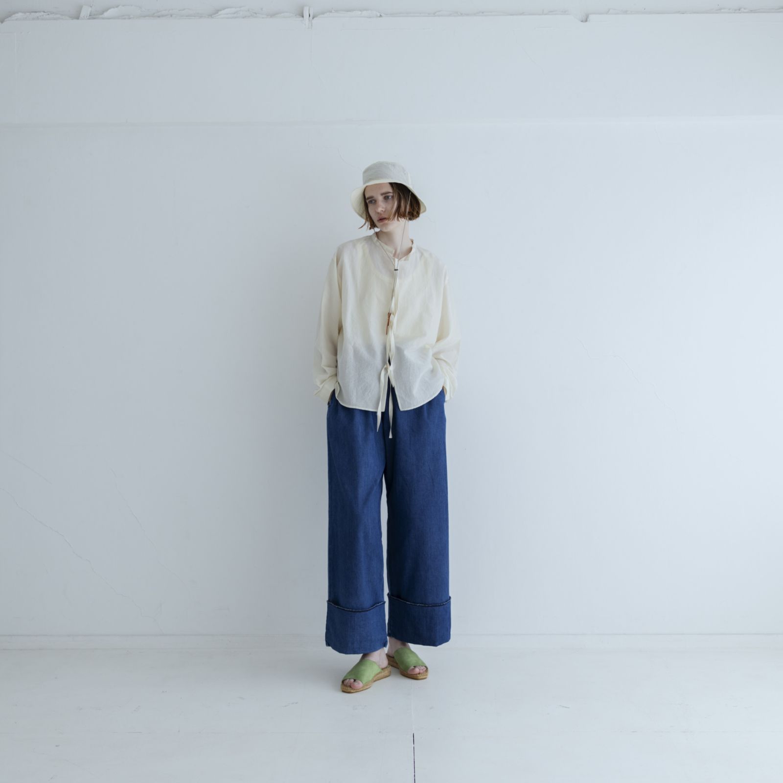 MEYAME メヤメ COTTON SILK BLOUSE JACKET GREEN コットン シルク