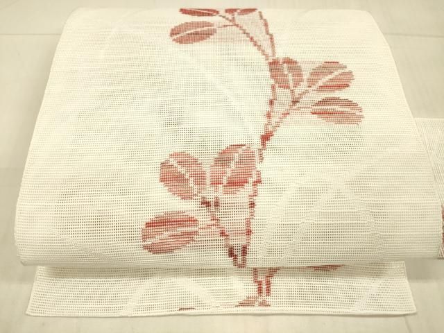 平和屋着物＊夏物 八寸名古屋帯 草葉文 DAAW1927cm