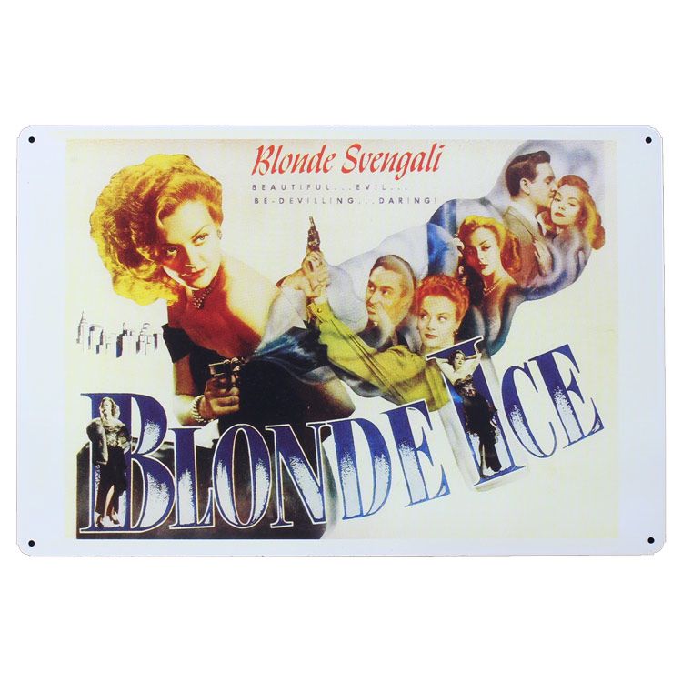 レトロブリキ看板 古い映画 BLONDE ICE 縦30cm×横45cm スチール製