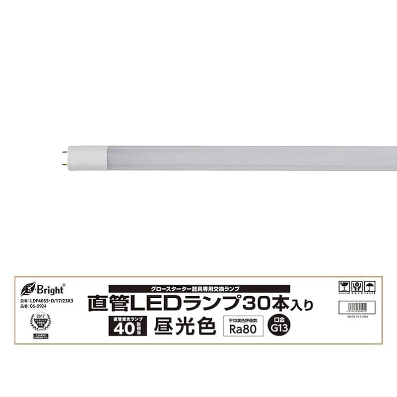 オーム電機 直管LEDランプ 40形相当 G13 昼光色 グロースタータ器具専用 片側給電 30本入 LDF40SS・D/17/23K3 06-0924 OHM 1