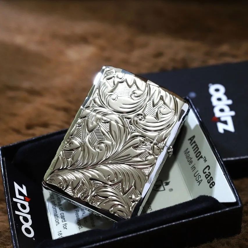 Armor ZIPPO 重厚アーマー 5面 リーフ LEAF プラチナコーティング 人気 Zippo 深彫り アーマージッポ 白金 かっこいい ジッポー 5NC-LEAF プレゼント 人気