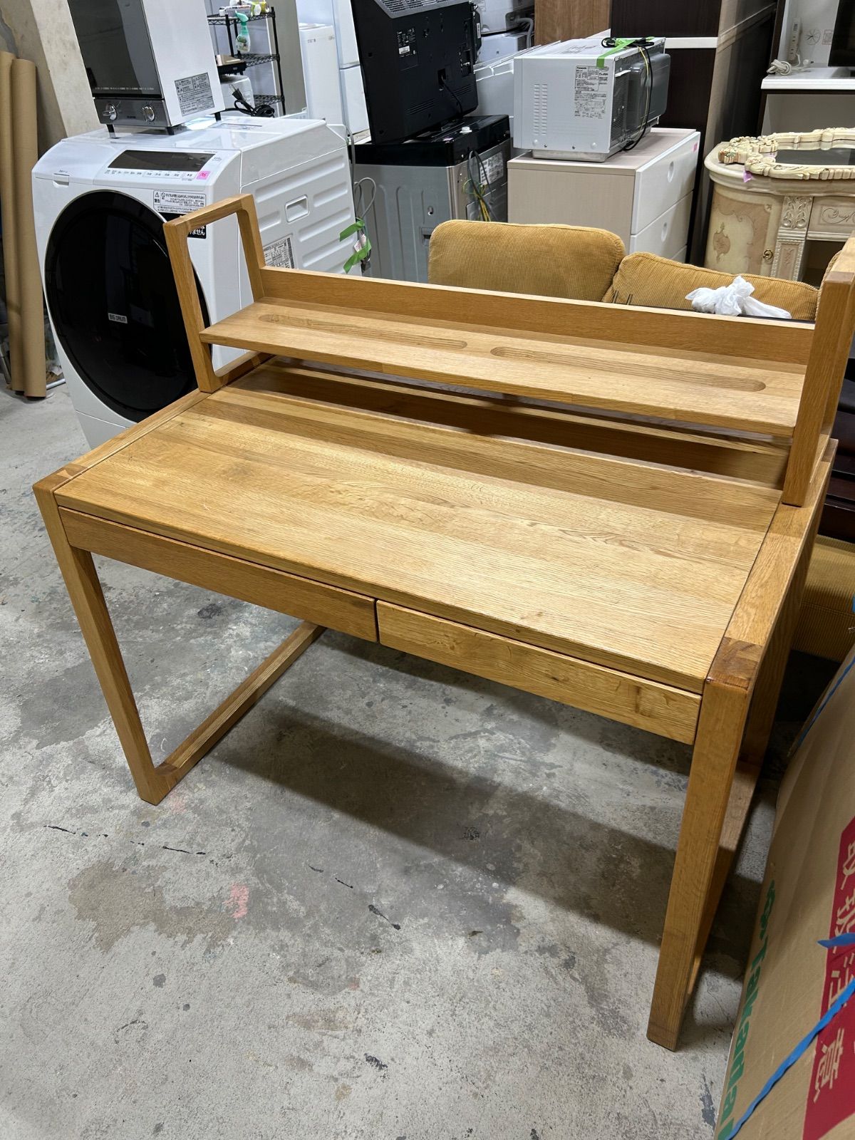 EIK45 浜本工芸 デスク 本棚 昇降袖机 セット ナラ材 キャスターワゴン