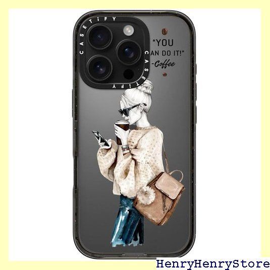 【正規品販売】 CASETiFY インパクト iPhone 16 Pro ケース スリム 2.5mの落下試験をクリア MIL規格4倍相当 ワイヤレス充電に対応 - Girl and coffee - クリア ブラック 1956 大好き