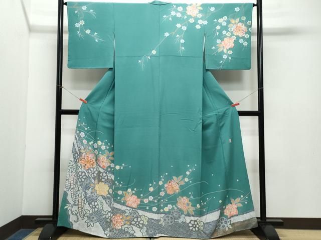 平和屋着物●十日町友禅作家　松雨　訪問着　駒刺繍　草花文　金彩　正絹　逸品　CAAZ8001vf 平和屋着物○十日町友禅作家 松雨 訪問着 駒刺繍 草花文 金彩 正絹