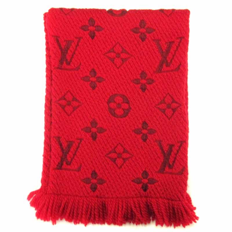 ルイヴィトン LOUIS VUITTON エシャルプ ロゴマニア モノグラム マフラー ショール ウール シルク混 M72432 レッド