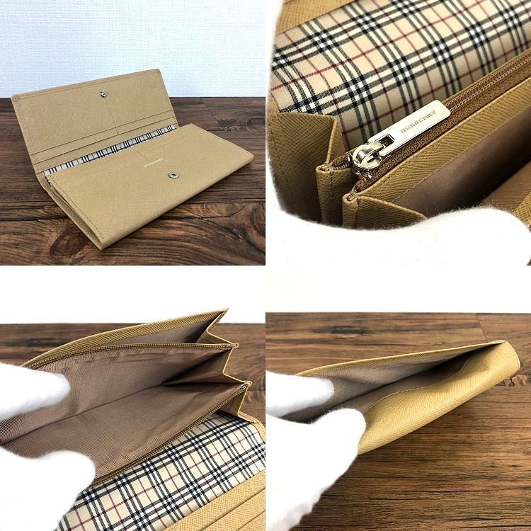 未使用品 BURBERRY 長財布 ベージュ レザー 338-