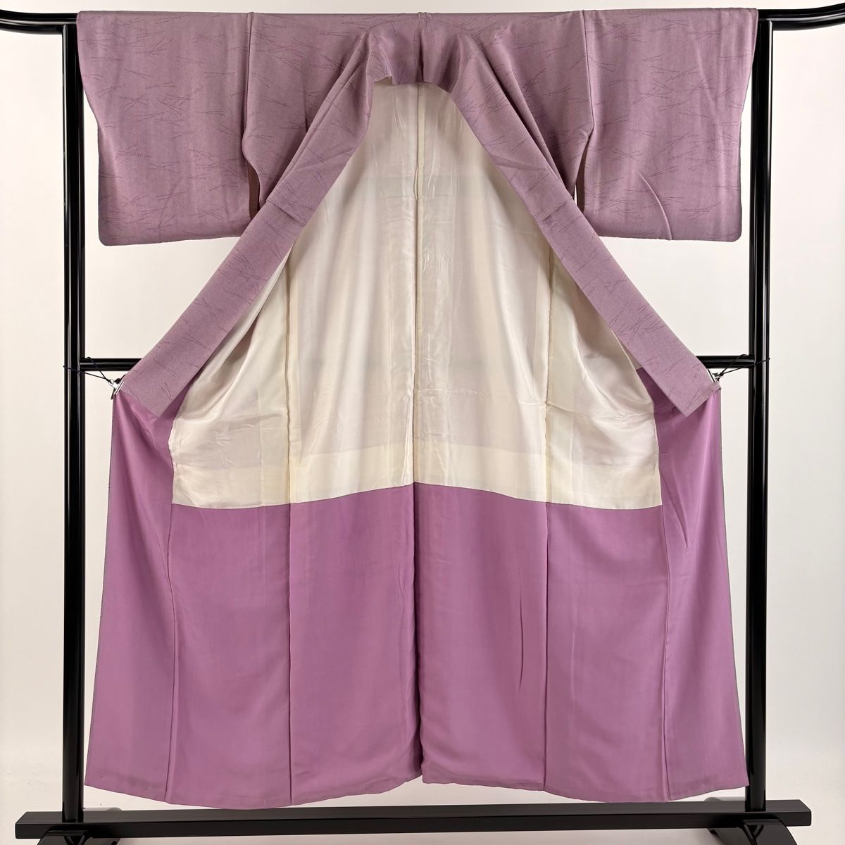 小紋 身丈152.5cm 裄丈63cm S 袷 松葉 鮫 赤紫 正絹 秀品 【中古