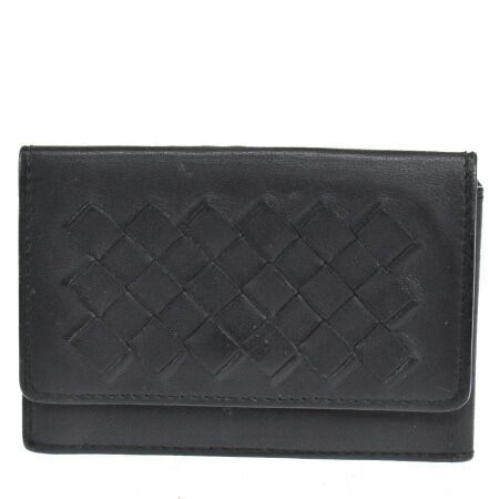 【中古】 外美品 ボッテガヴェネタ BOTTEGA VENETA イントレチャート カードケース 名刺入れ パス 定期 ブラック レザー 01JE478