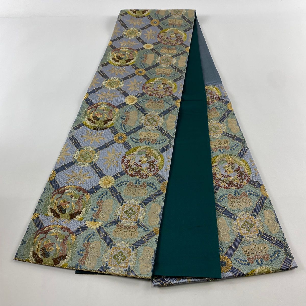 袋帯 美品 秀品 関西仕立て 華文 鳳凰 箔 金糸 薄紫 六通 正絹