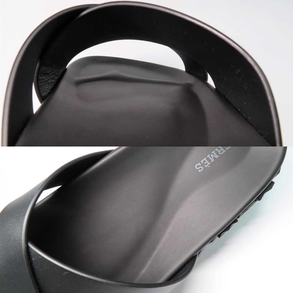 华丽な 名古屋 エルメス サンダル インフラ 241919ZH ブラック 43 28cm相当 カーフ Hロゴ グラフィック 靴 メンズ ♥