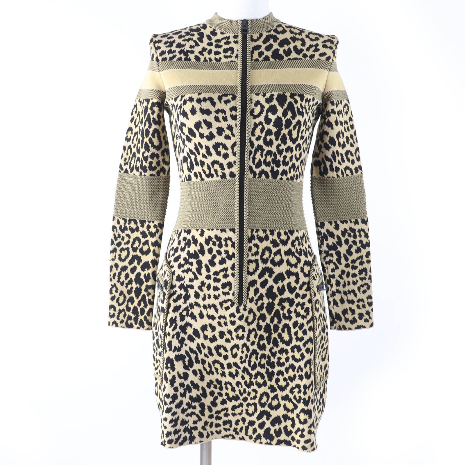 Christian Dior クリスチャンディオール 21AW 144R03AM530 ヒョウ柄 レオパード柄 長袖 ハーフZIP ニット ワンピース ブラウン 40 イタリア製 レディース