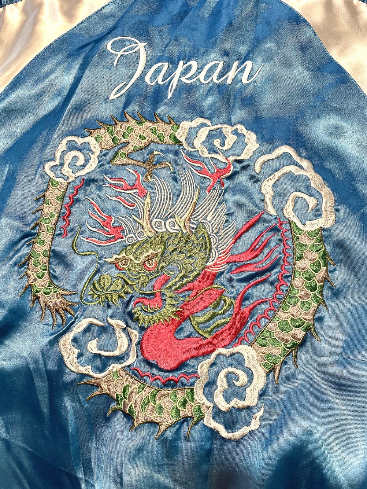 スカジャン 龍 ドラゴン 刺繍 ブルー/ シルバー サイズ M - メルカリ