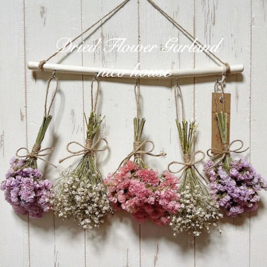 ミモザと春色小花の横型スワッグ☆スワッグガーランド☆ドライフラワー