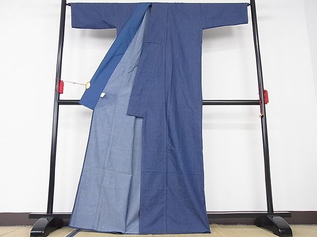 平和屋-こころ店□極上 創作着物 デニム地 帯工房 着丈165cm 裄丈66cm