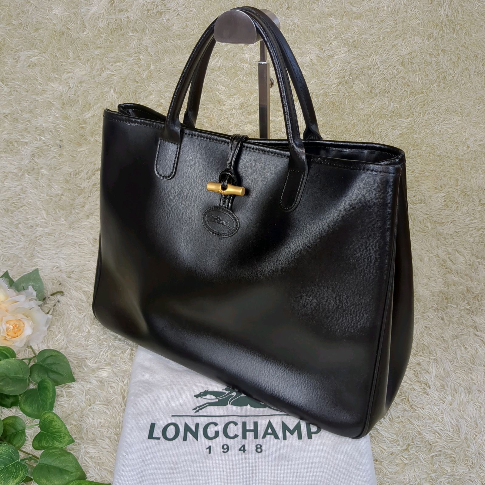 大容量 フランス製 LONGCHAMP ロゾ トグルボタン レザー トートバッグ