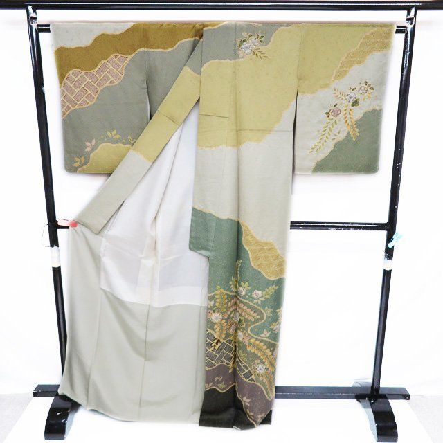 特選 訪問着 着物 中古 袷 桐屋 翠山工房 辻が花 L トール A1094