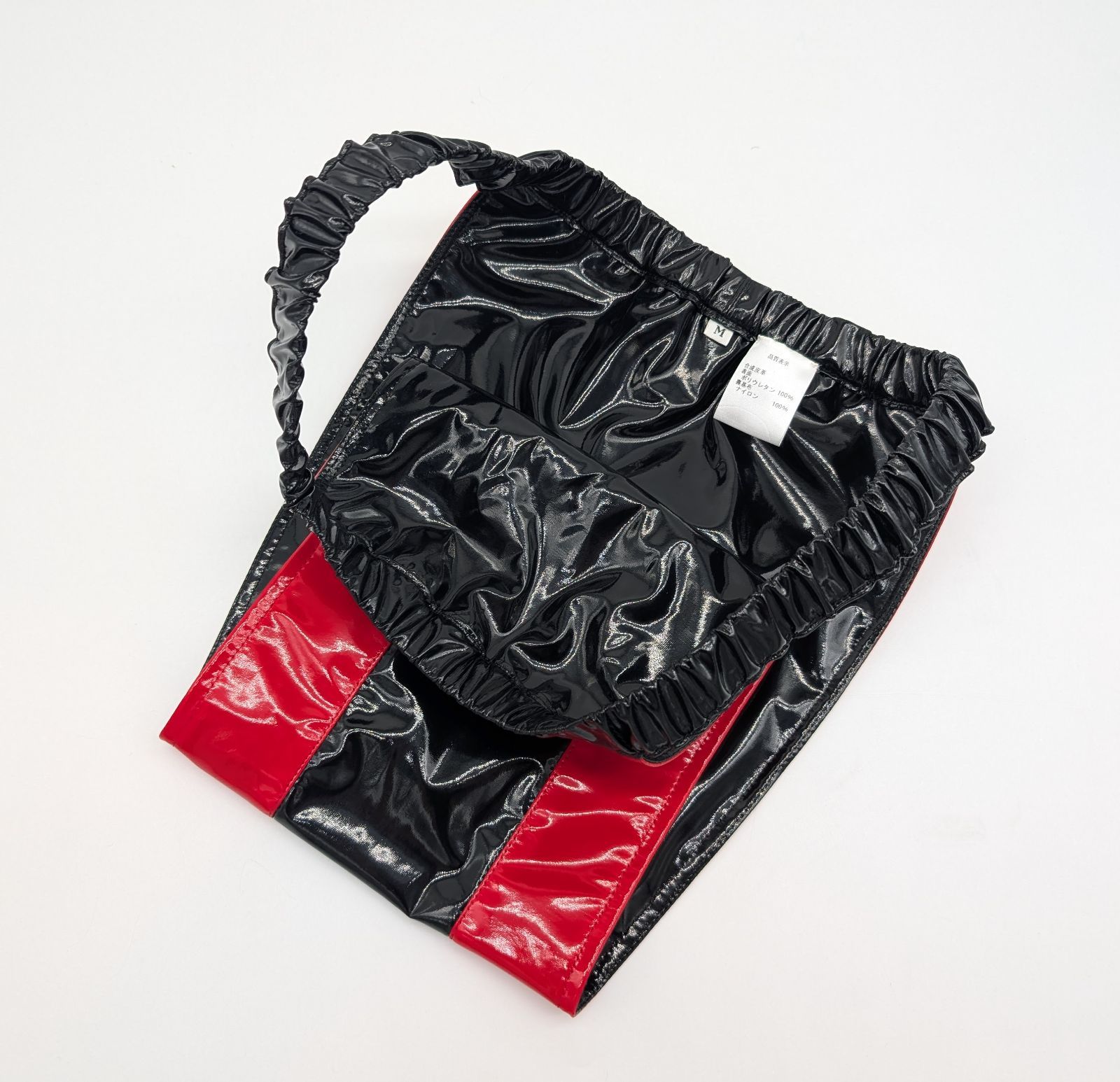 エナメル生地のふんどしパンツ(エナメル裏地付き)】赤/ 黒 (メンズS