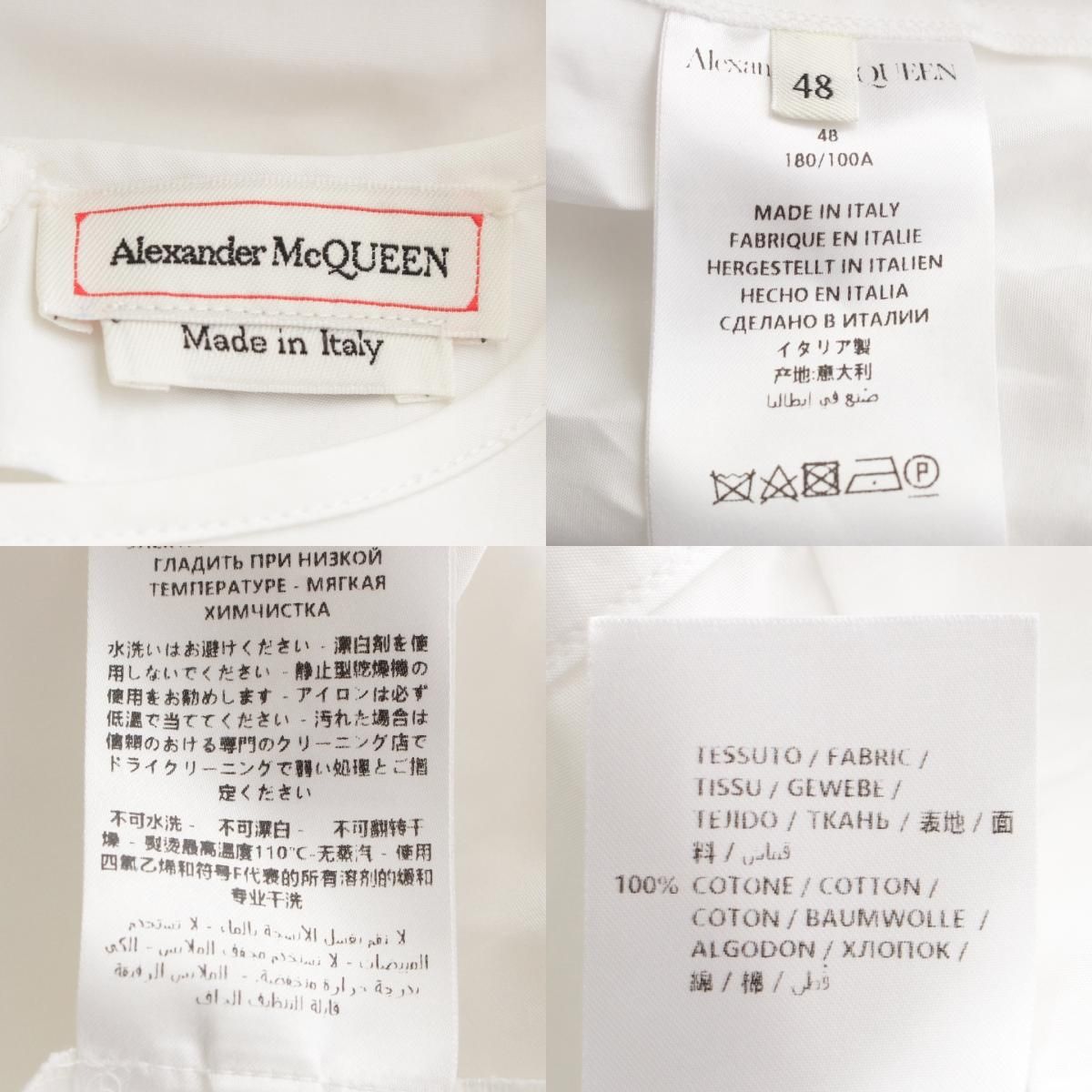 アレキサンダーマックイーン 19年 コットン フリル パフスリーブ バックジップ ブラウス 607353 ホワイト 48【中古】 アレキサンダーマックイーン 19年 コットン フリル パフスリーブ