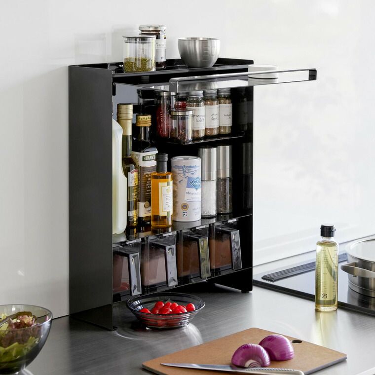 山崎実業 tower 前が開く 隠せる調味料ラック タワー キッチン 用品 ホワイト ブラック 2009 2010 スパイスラック 調味料収納 キッチンラック タワーシリーズ yamazaki