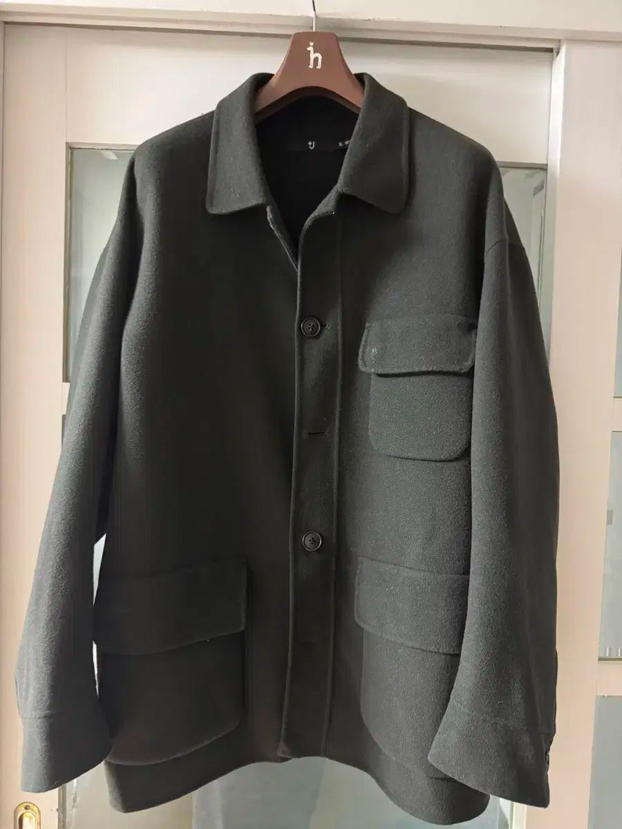ユニクロ+ j ウール ブレンド オーバーサイズ シャツジャケット オリーブ XL