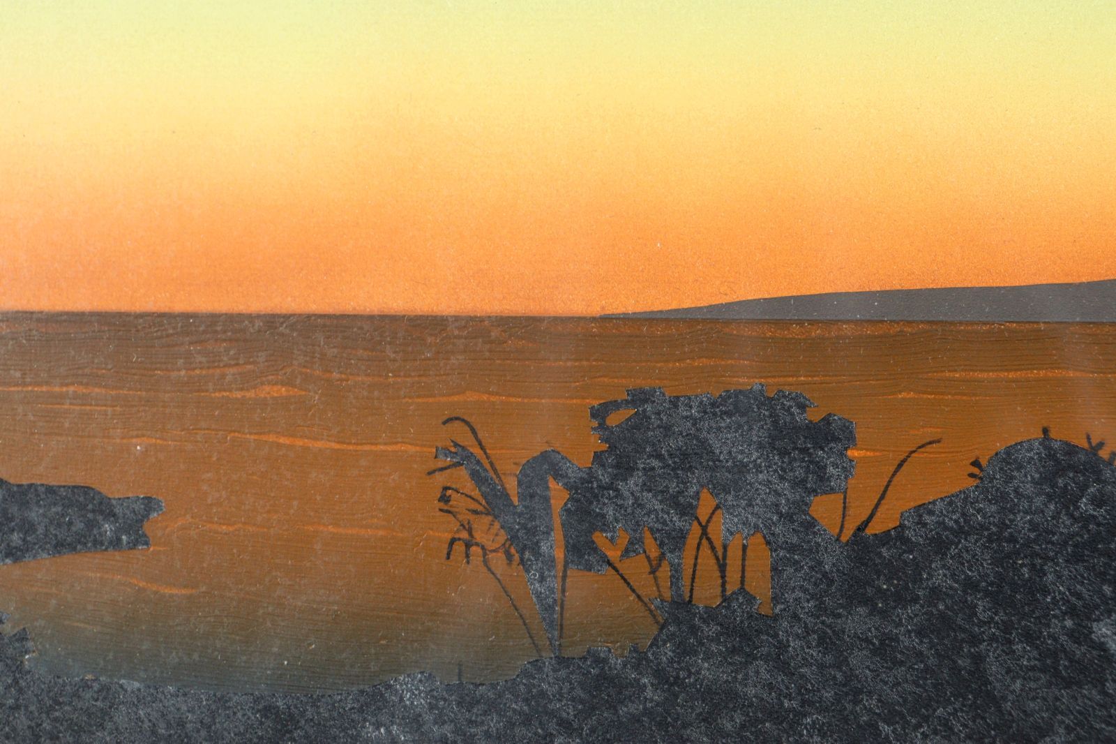 絵画　F4サイズ　鎮西　直秀 ▽ 鎮西直秀 「夕映え宮古島」 肉筆油彩4号 夕焼け 風景画 唐物