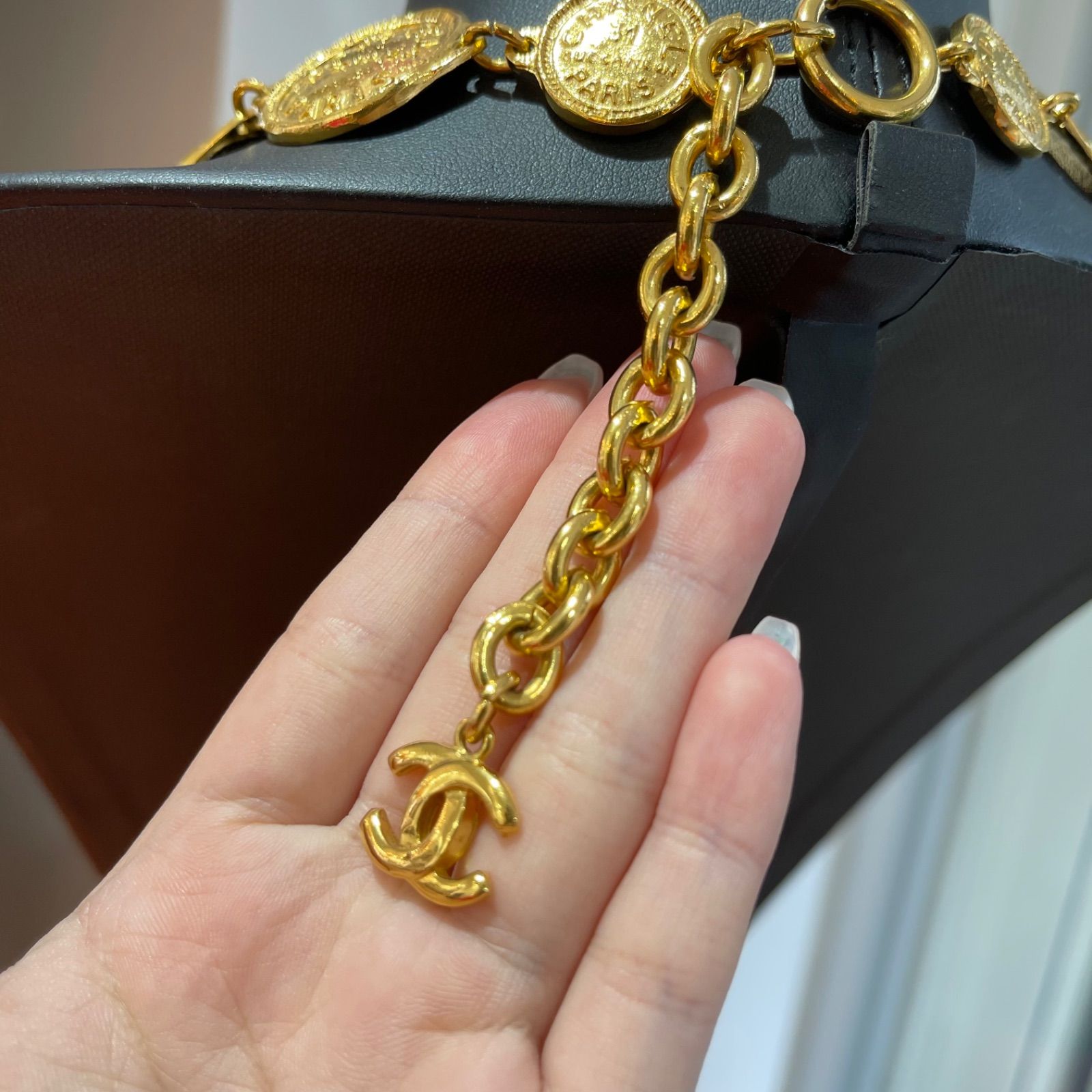 極美品】CHANEL シャネル カンボンロゴ コインモチーフ ネックレス 