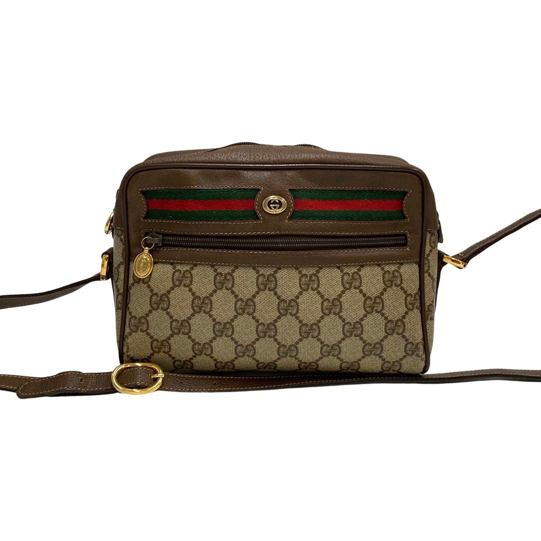 極美品 GUCCI グッチ シェリーライン レザーショルダーバッグ-