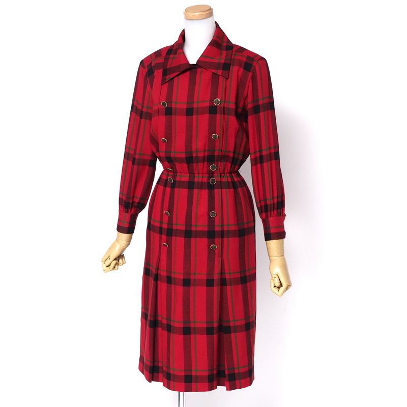 Yves Saint Laurent rive gauche イヴサンローランリヴゴーシュ ヴィンテージ ワンピース サイズ38 チェック柄 インバーテッドプリーツ フランス製 ブランド古着 20250808|RA0785