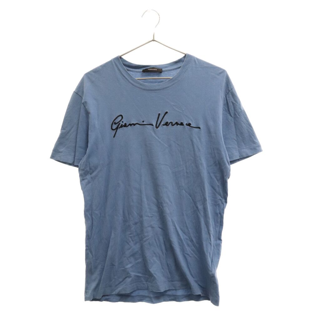 VERSACE (ヴェルサーチ) ロゴ刺繍クルーネック半袖カットソー 半袖Tシャツ ブルー 1006217