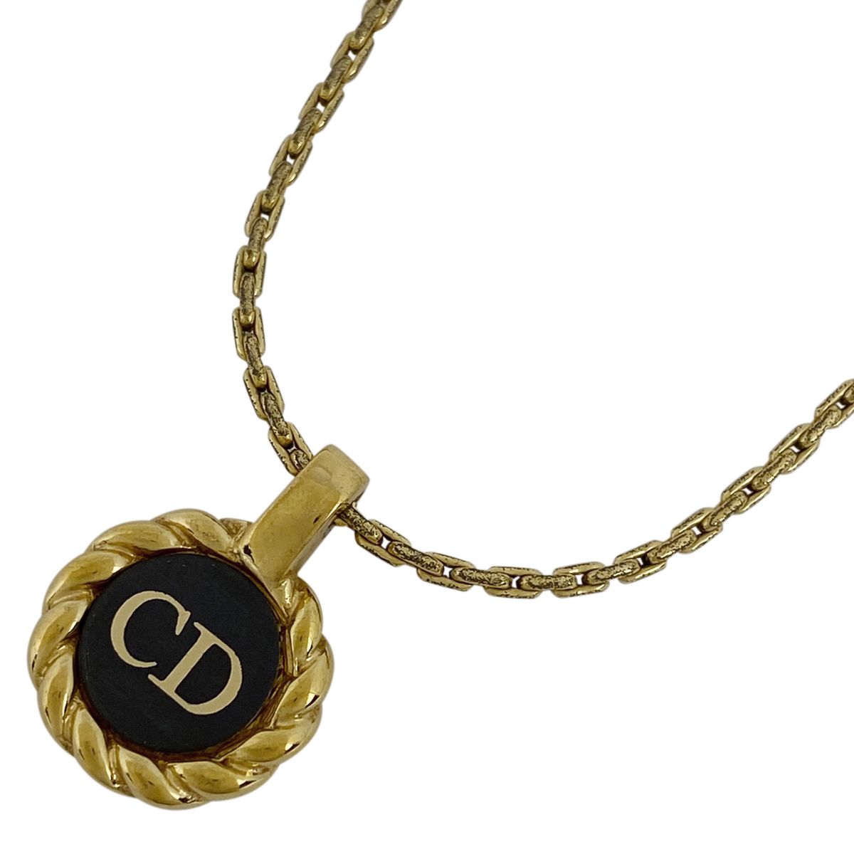 【美品】Dior　ディオール　ネックレス　CDロゴ　ブラック　ゴールド　プレート
