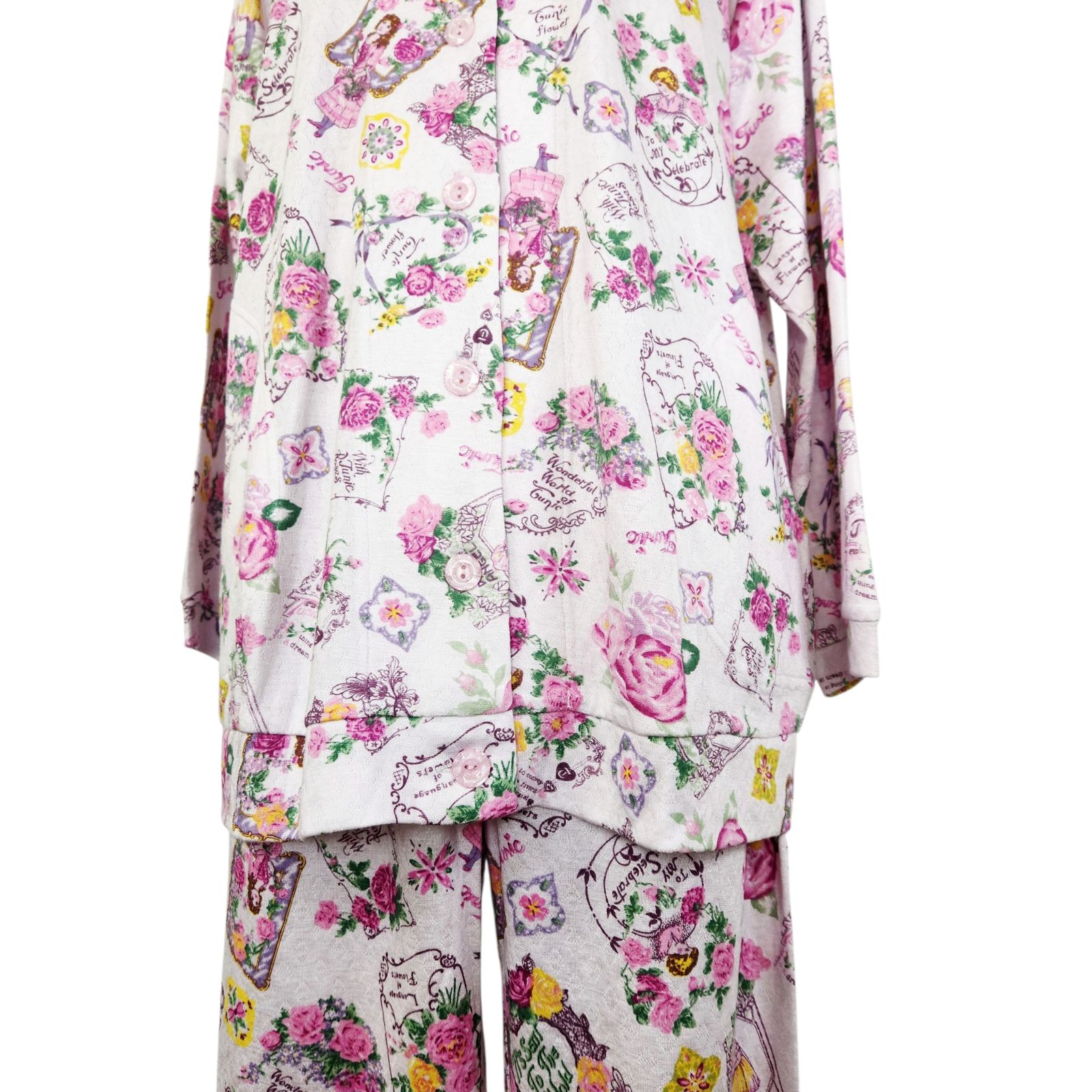 鴨居羊子パジャマ TUNIC 秋冬物 長袖 丸首全開パジャマ アーモンド接結カードレディ 26389 ピンク色 DECORATOM_COM_BR