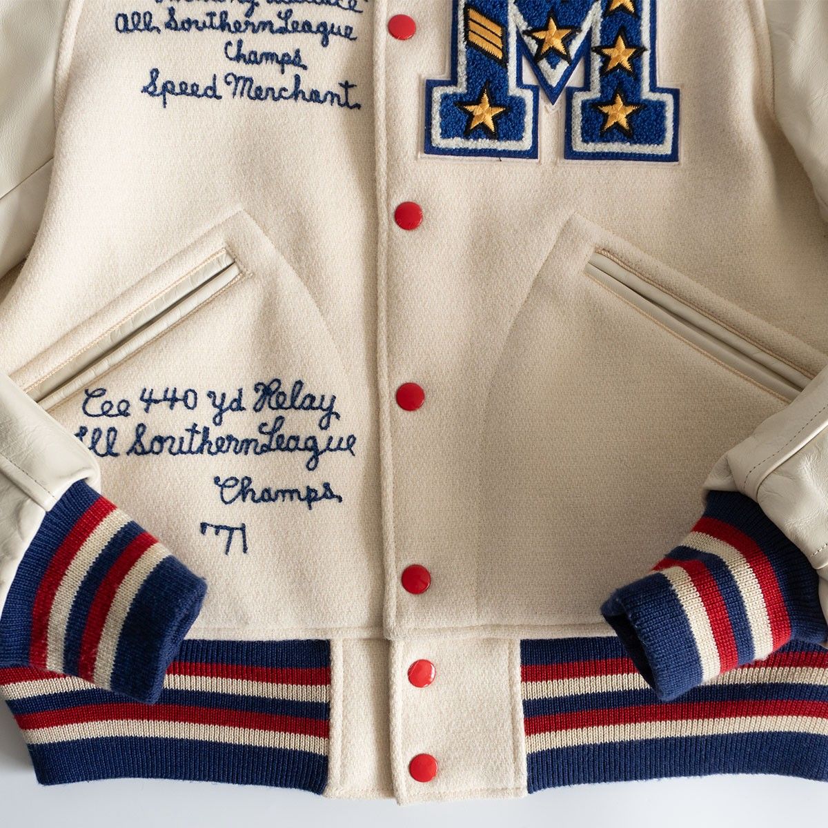 美品】WHITESVILLE【レザースリーブ スタジャン】38 スタジアム  