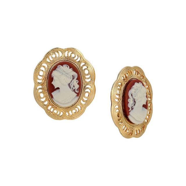 【送料無料】 1928 レディース ピアス・イヤリング アクセサリー 1928 14k Gold Dipped Carnelian Cameo Clip-On Earrings Orange