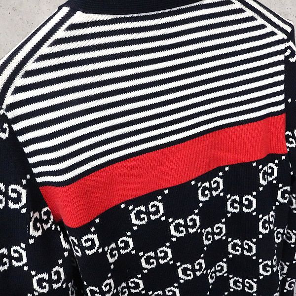 銀座店 グッチ GG柄 ボーダー切り替え ニット カーディガン XS