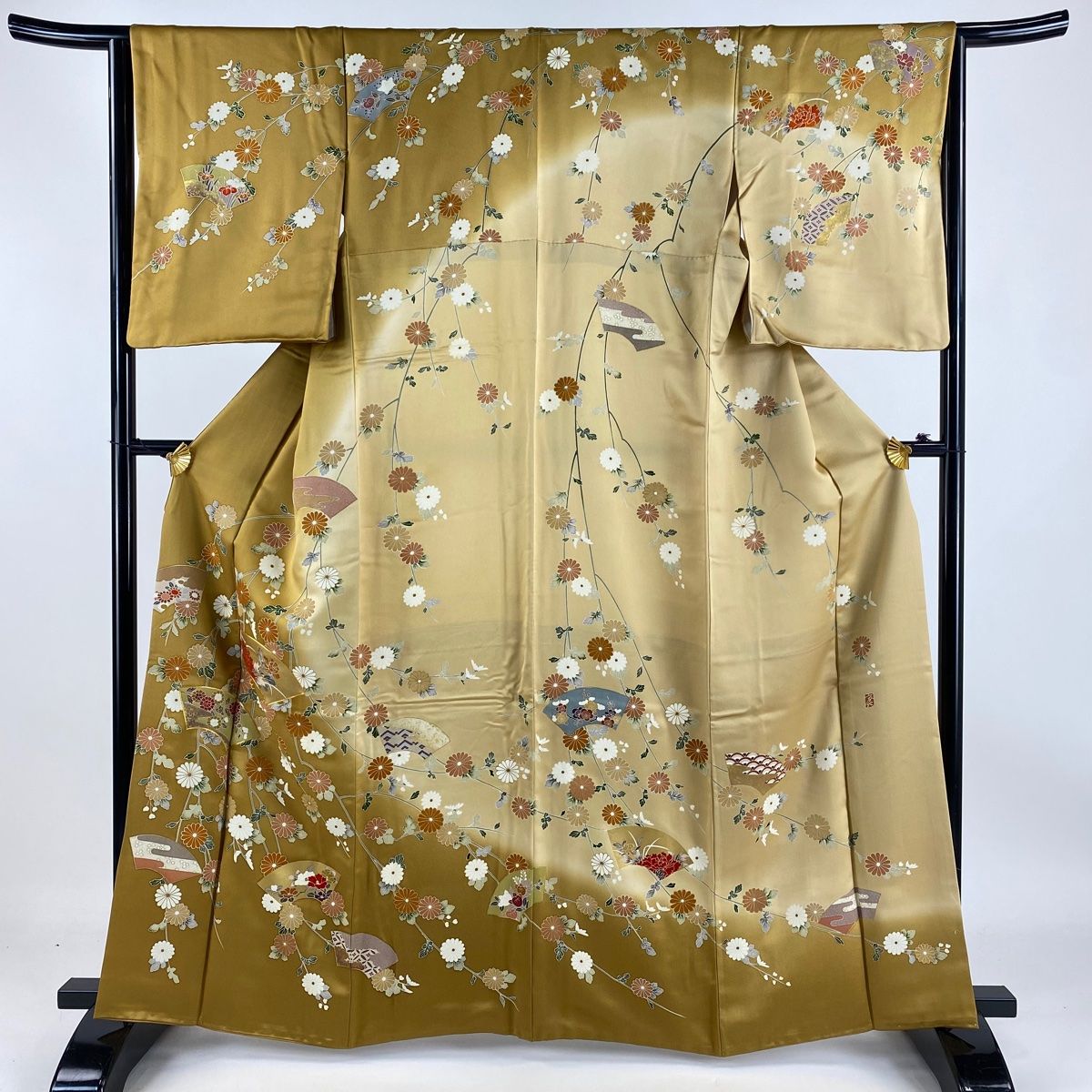 訪問着 身丈162.5cm 裄丈66cm M 袷 扇面 草花 金彩 ぼかし 薄緑