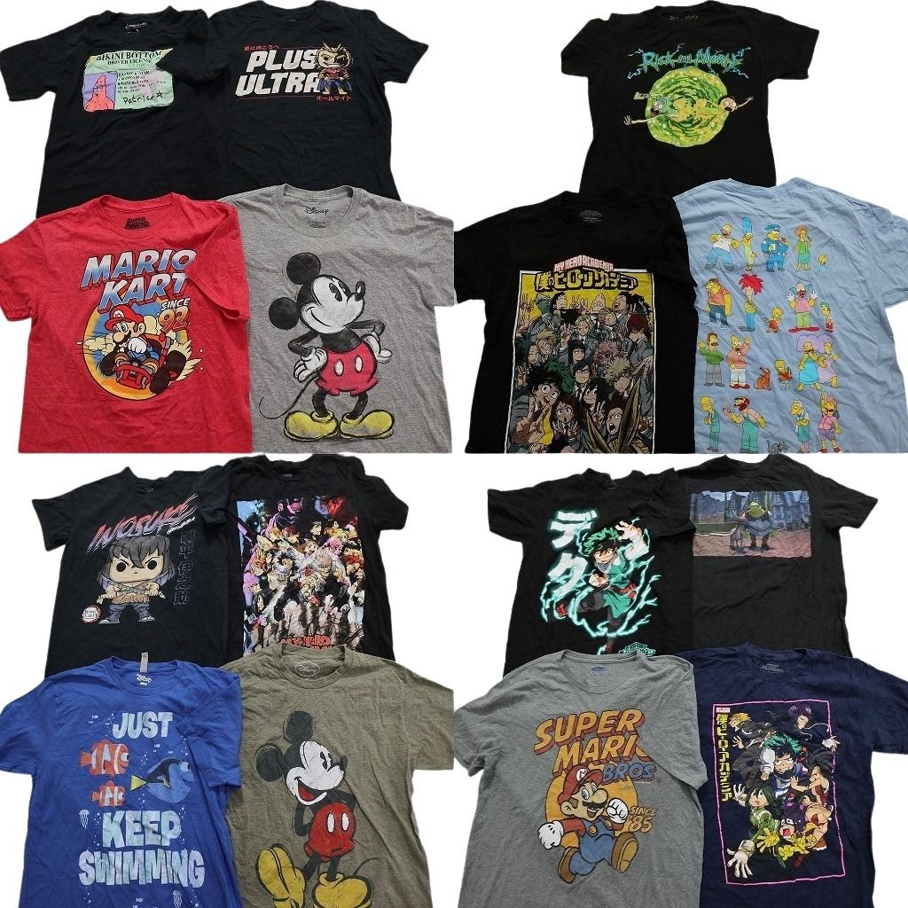 古着卸 キャラクター 半袖Tシャツ 15枚セット メンズ S シンプソンズ ミッキー マリオ ニモ ヒロアカ 古着 NA1405