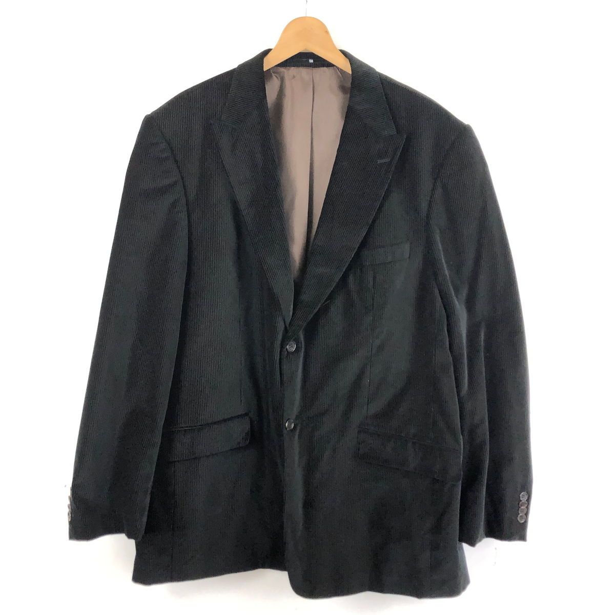【古着】 BIAGGINI テーラードジャケット ベルベットジャケット ベロア ストライプ ヴィンテージ ブラック系 メンズXL以上 【中古】 n047960